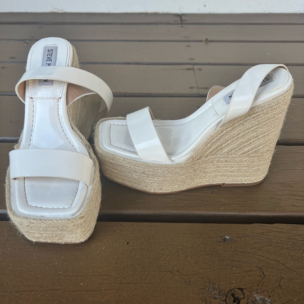 Steve Madden White Patent Espadrille Wedge Sandals